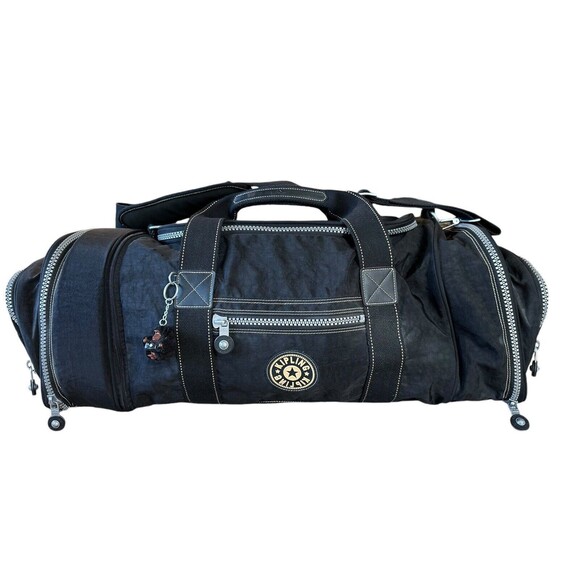 VTG RARE Kipling XL Black Camera Duffle Bag With Backpack Attachment Black Nylon